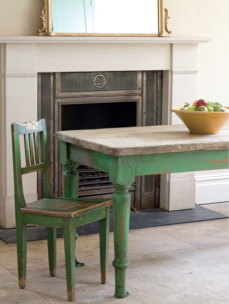 Rustic table painted with Chalk Paint in Antibes Green from Quick and Easy Paint Transformations by Annie Sloan book published by Cico
