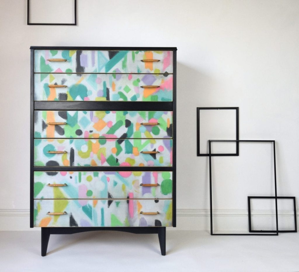 Abstract Confetti Tallboy by Annie Sloan Painter in Residence Chloe Kempster of Maisies House painted with Chalk Paint