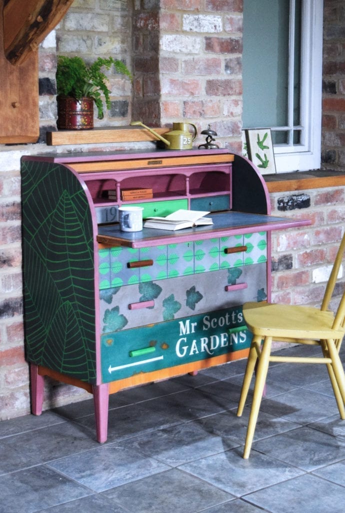 Botanical Office Roll Top Desk by Annie Sloan Painter in Residence Jonathon Marc Mendes painted with Chalk Paint®