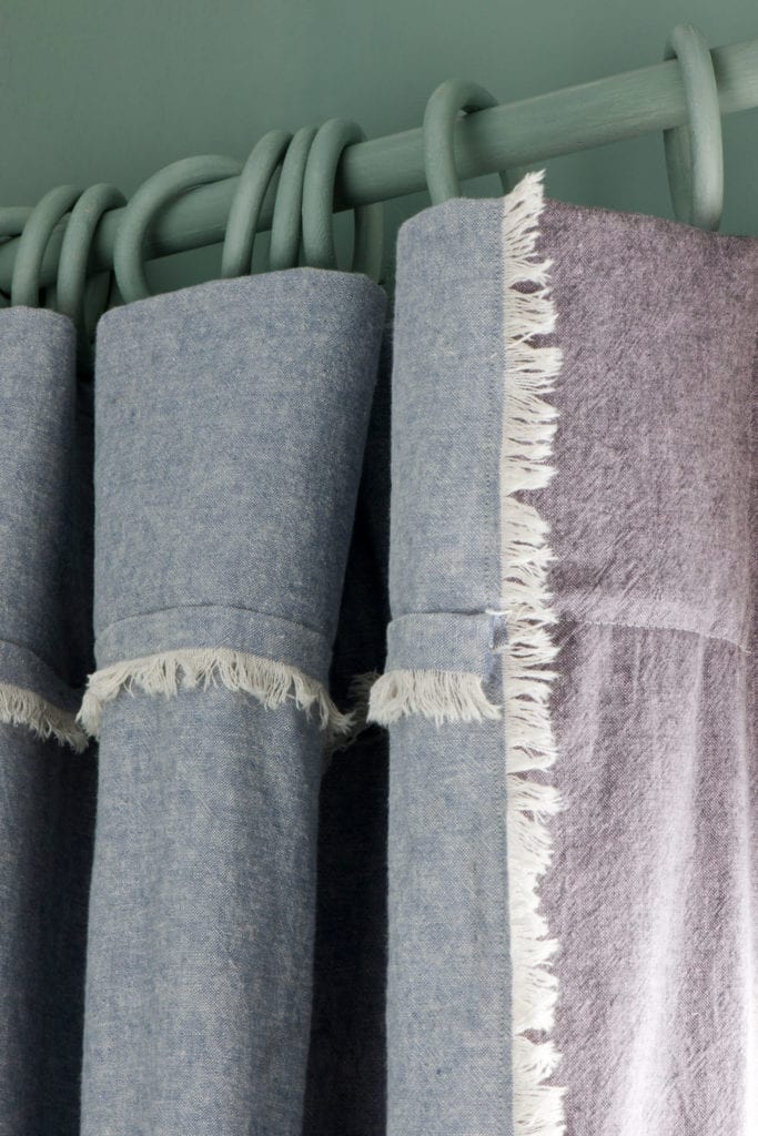 Spring Dining Room painted with Chalk Paint® by Annie Sloan in Duck Egg Blue and Linen Union curtains in Old Violet + Old White and Emile + Graphite