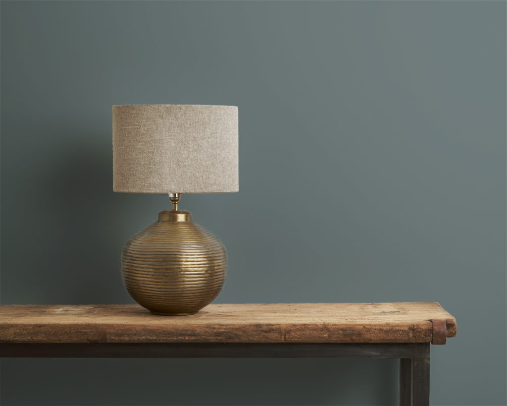 Annie Sloan Wall Paint Cambrian Blue with Brass Lamp