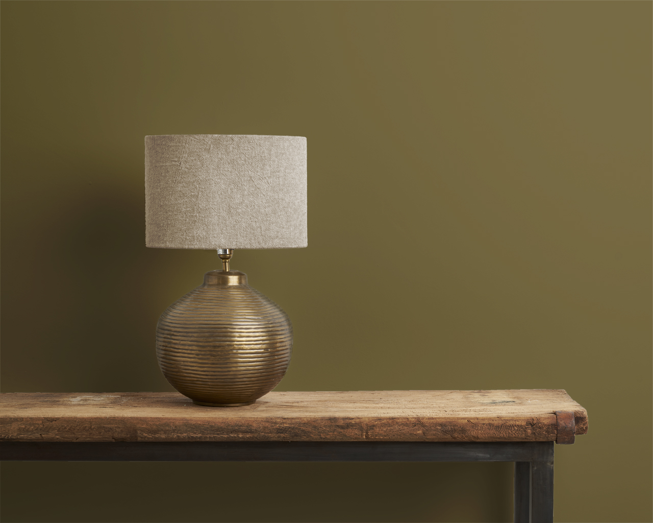 Annie Sloan Wall Paint in Olive with Brass Lamp