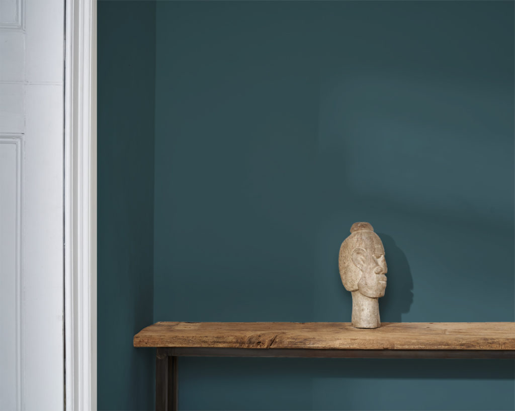 Annie Sloan Aubusson Blue Wall Paint with Head Sculpture