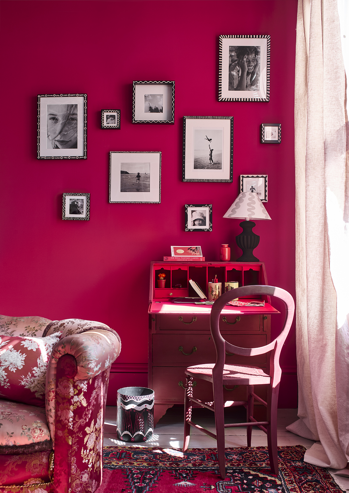 Capri Pink wall paint by Annie Sloan used in an office room