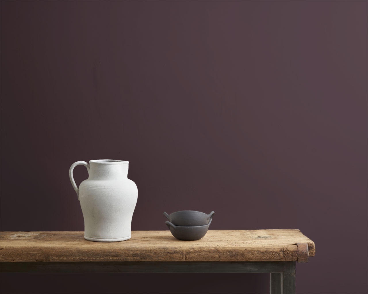 Annie Sloan Tyrian Plum Wall Paint with Black and White Pots