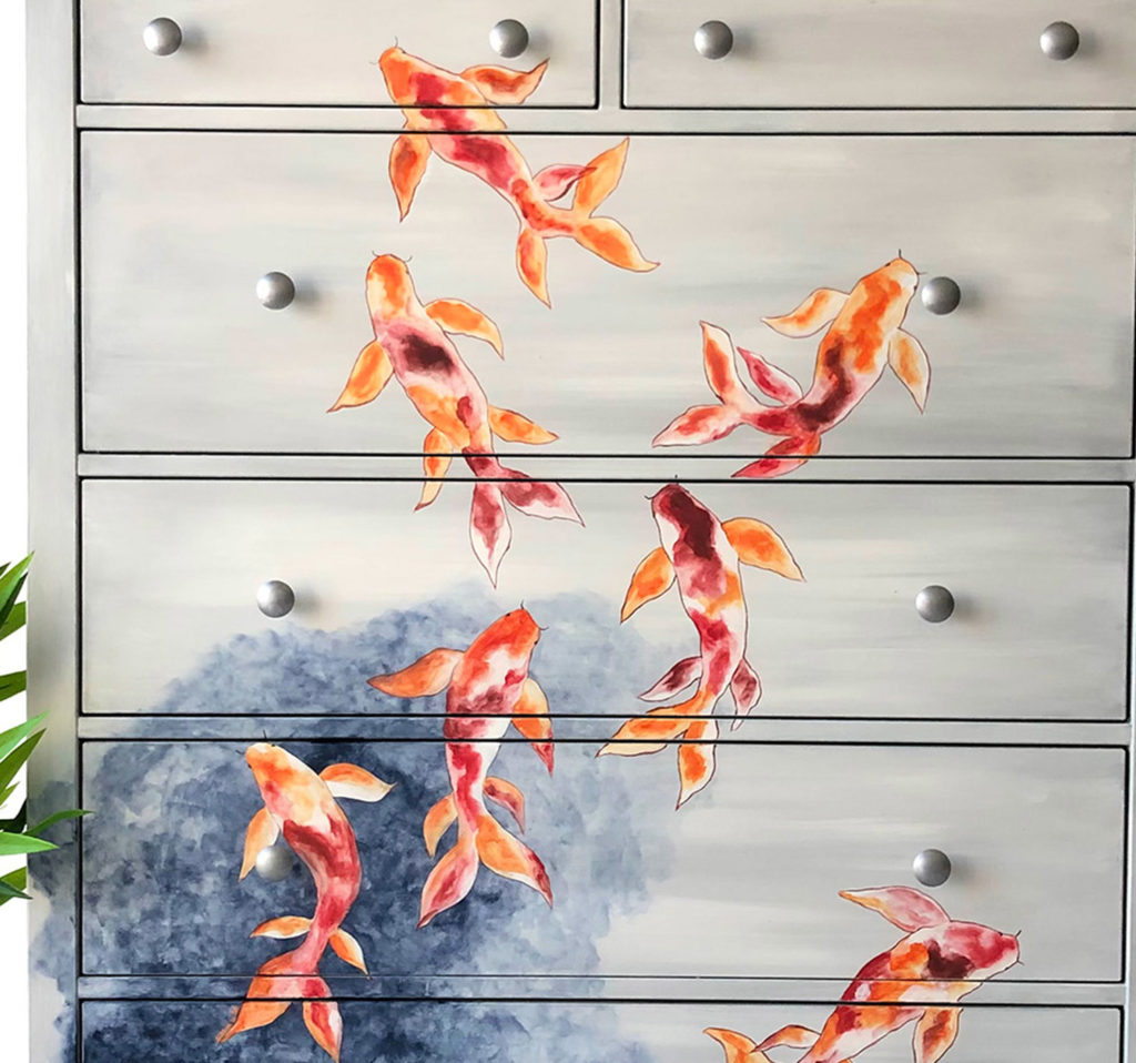 Annie Sloan Painter in Residence Just Restore Chalk Paint Koi Fish Chest of Drawers