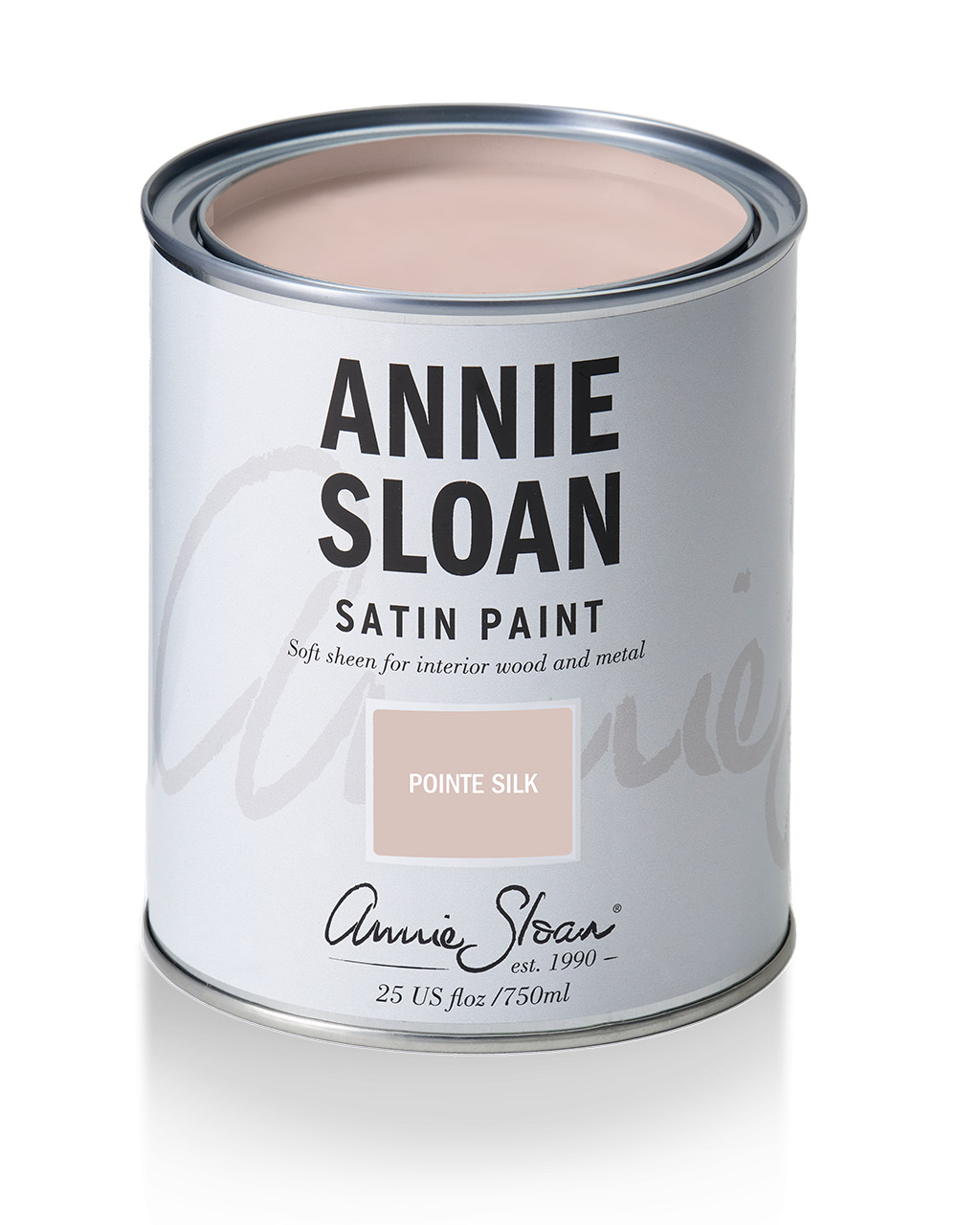 Product shot of Annie Sloan Satin Paint tin in Pointe Silk