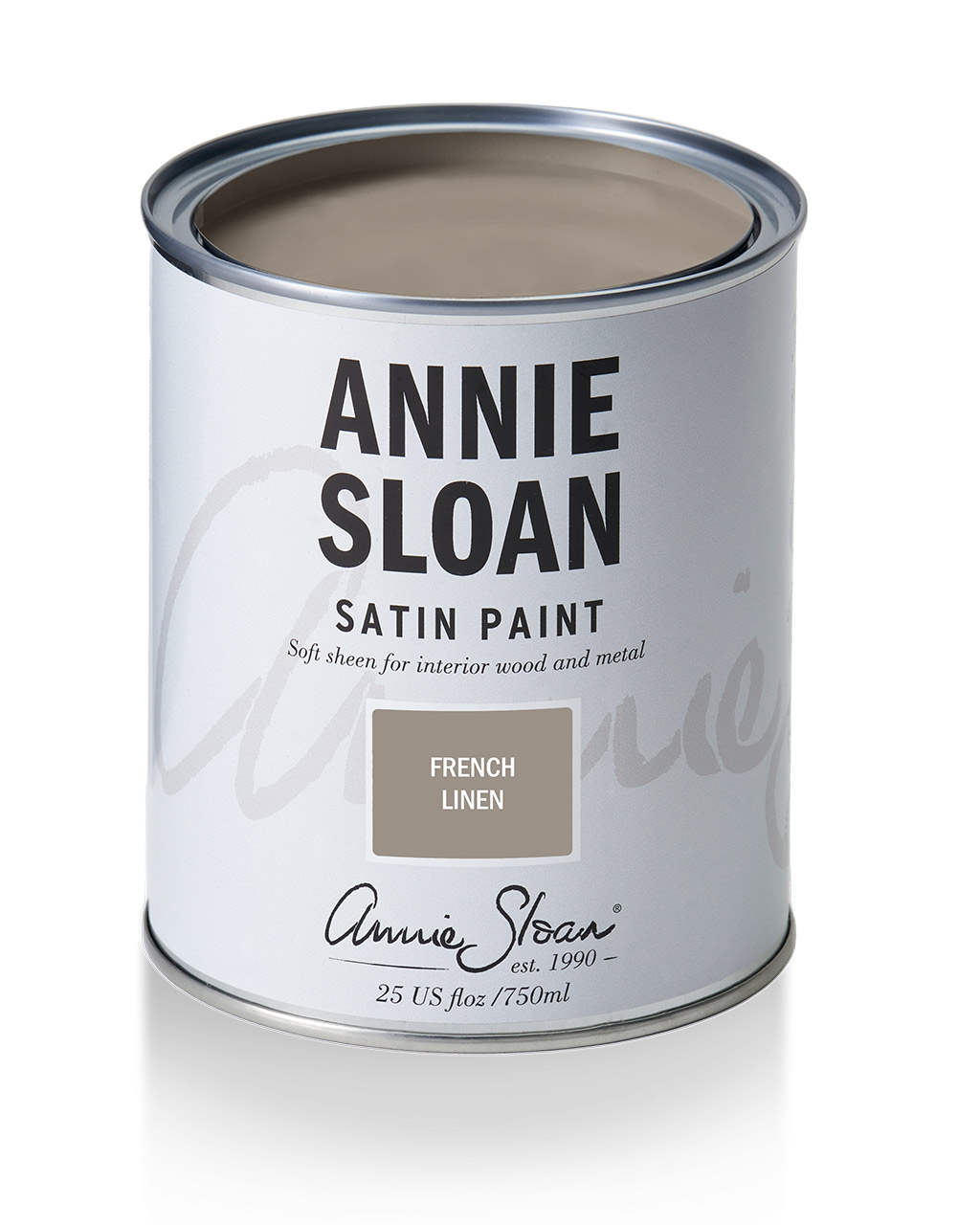 Product shot of Annie Sloan Satin Paint tin in French Linen
