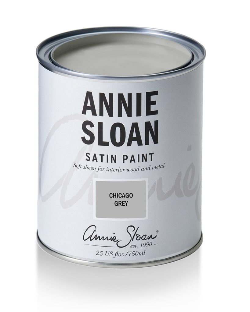 Product shot of Annie Sloan Satin Paint tin in Chicago Grey