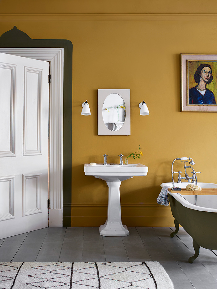 Annie Sloan Carnaby Yellow Bathroom with Olive Details