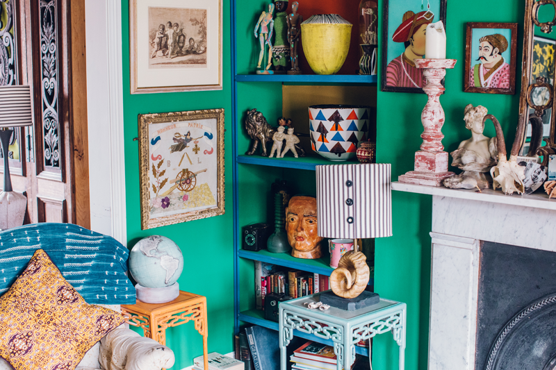 Annie Sloan Living Room featuring Paintings, Tables, and Lamps