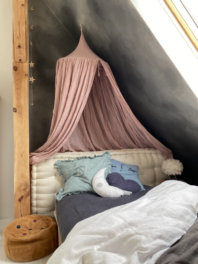 Paris Grey and Graphite Wall Paint Sloped Ceiling and Walls and Kid's Bed