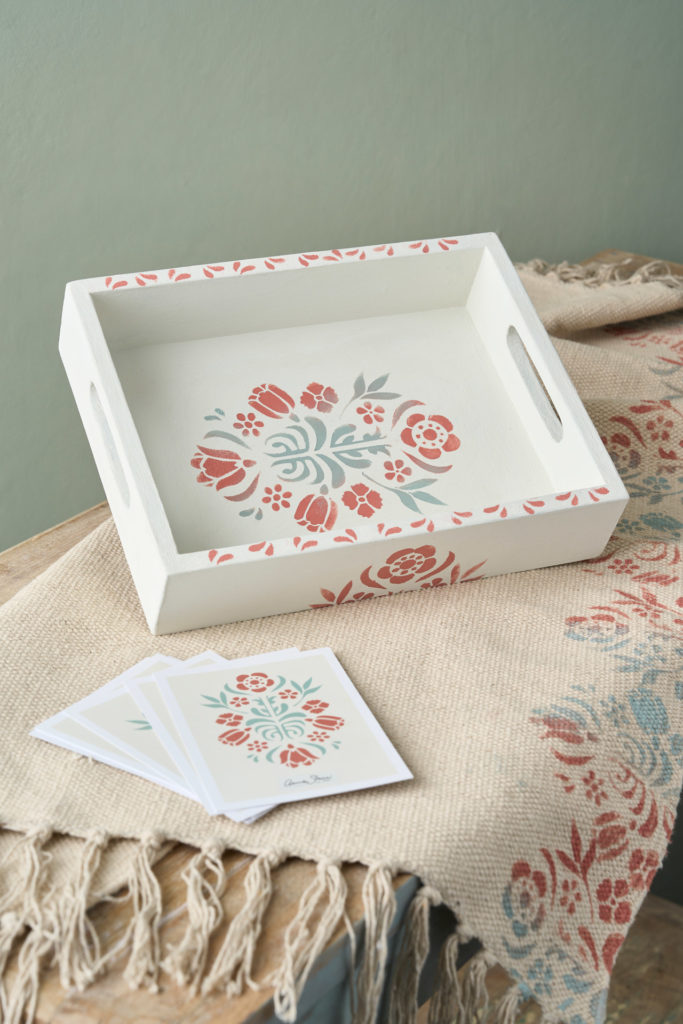 Annie Sloan Scandinavian Stencil Kit Used on Small White Tray