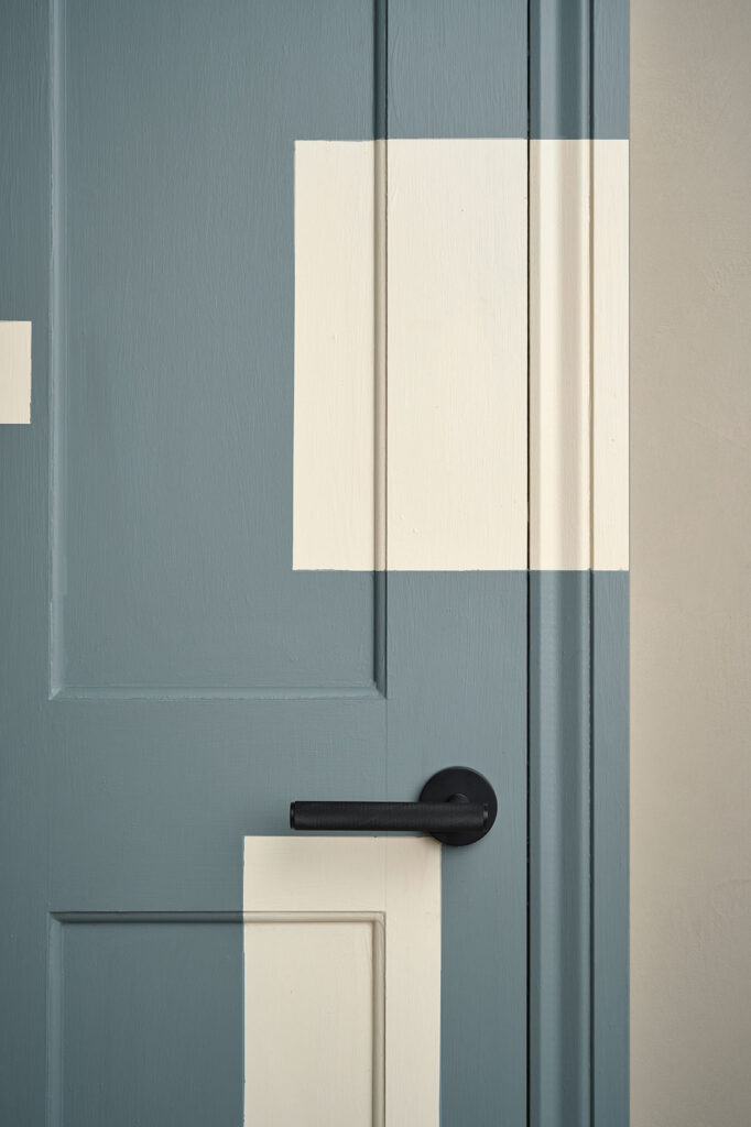 Annie Sloan Satin paint used to create square pattern on interior door