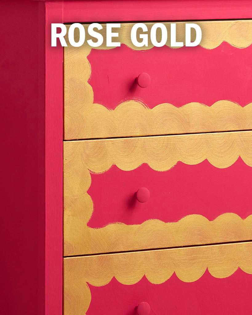 Annie Sloan Rose Gold Metallic Paint used on chest of drawers