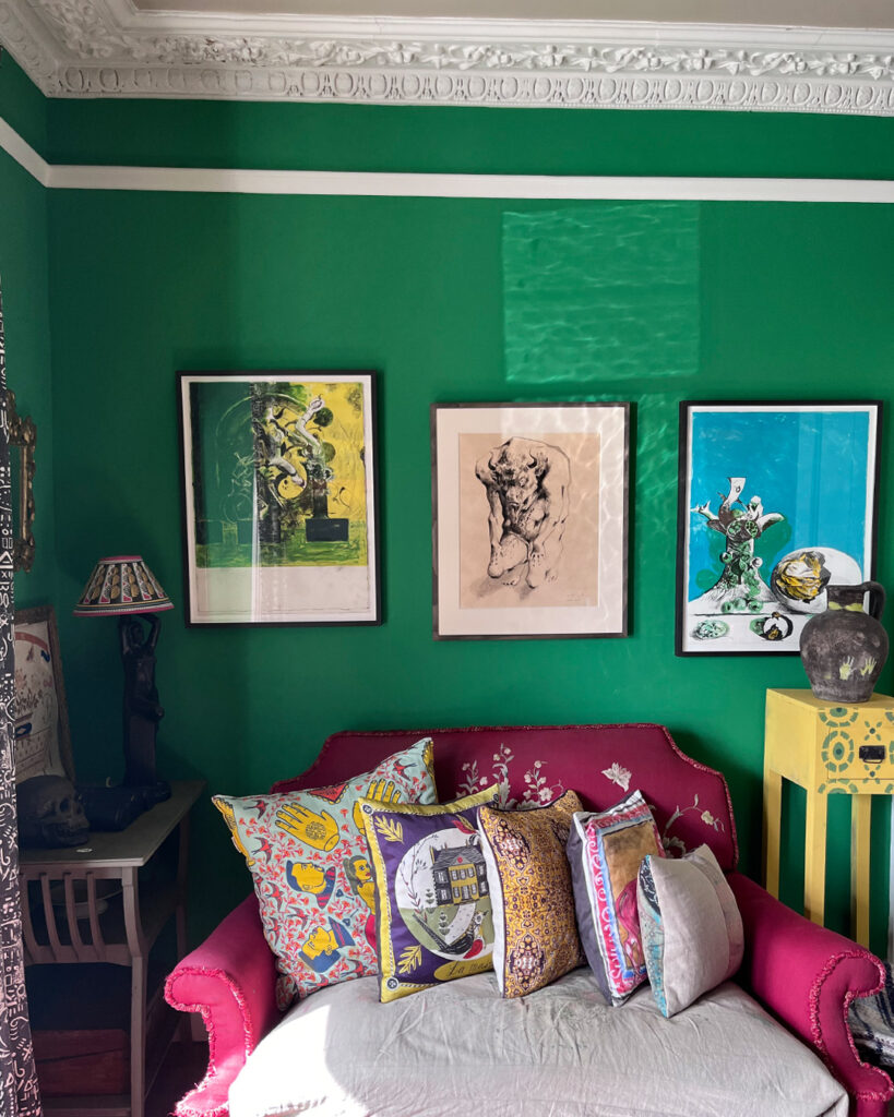 Annie Sloan's green living room