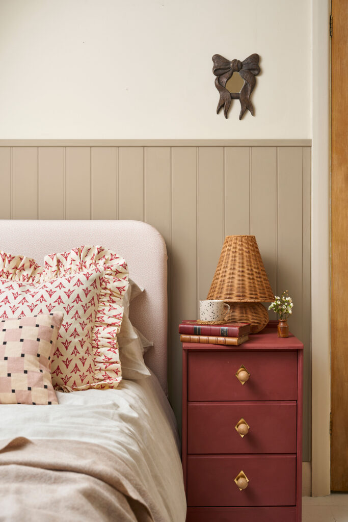 Primer Red Chalk Paint on a bedside table