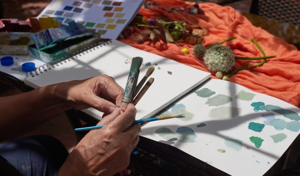 Annie Sloan creating the Chalk Paint colour Lem Lem in her sketch books in Ethiopia with Oxfam