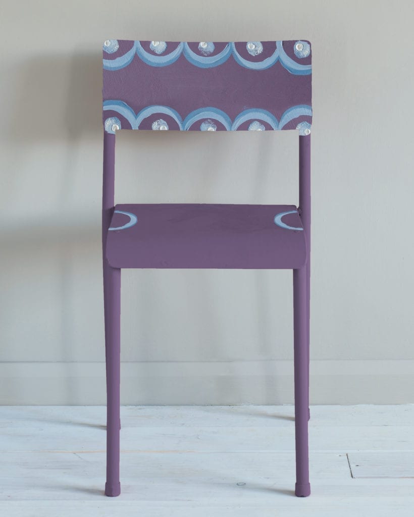 Annie Sloan with Charleston Decorative Set in Rodmell modern patterned chair with Greek Blue and Original