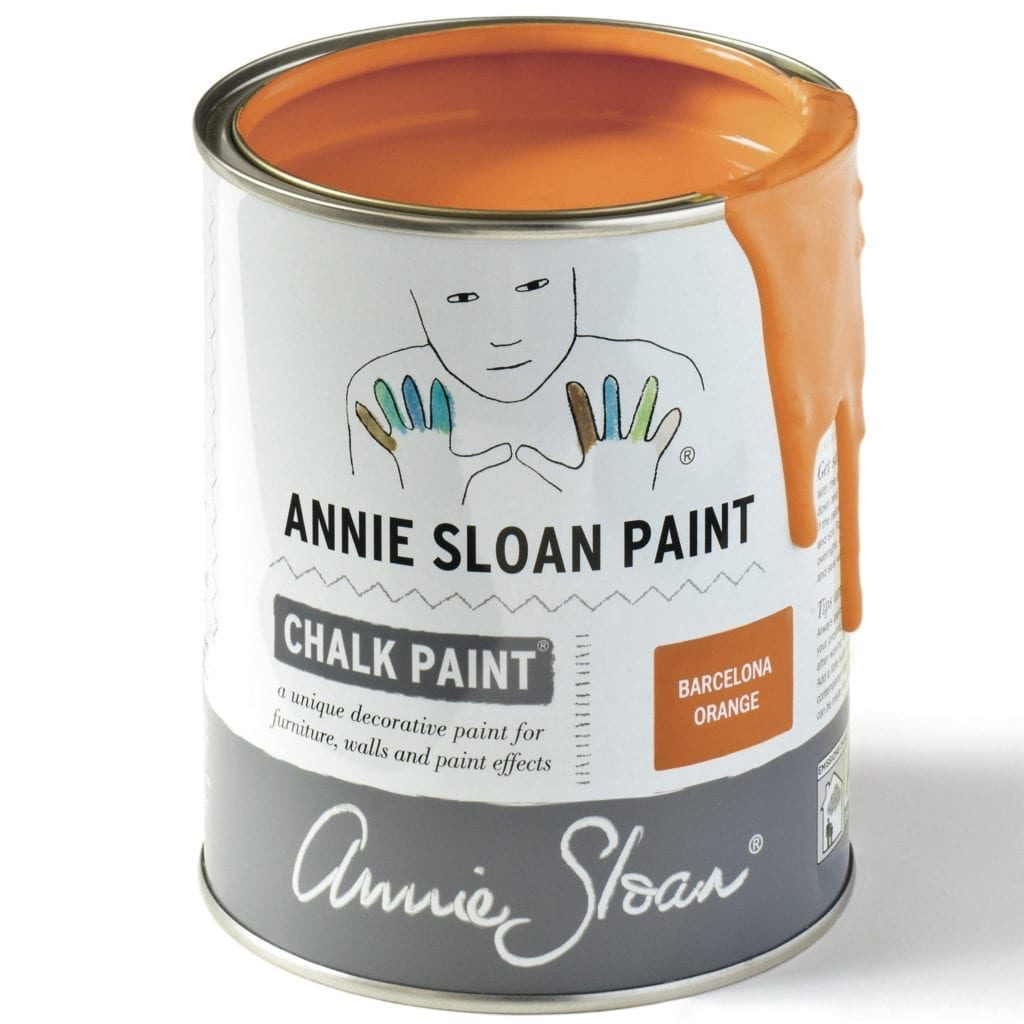 1 litre tin of Barcelona Orange Chalk Paint® furniture paint by Annie Sloan, a warm and vivacious orange