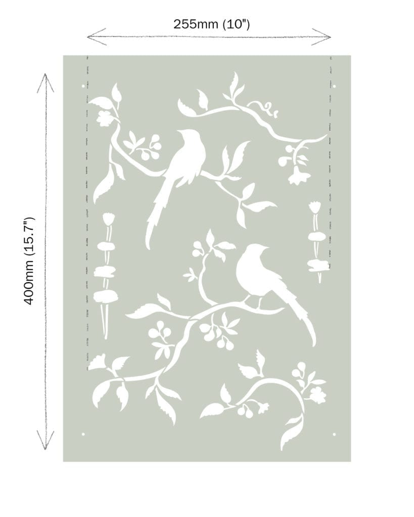 Chinoiserie Birds Stencil by Annie Sloan dimensions