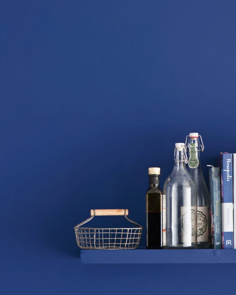 Kitchen wall painted with Wall Paint by Annie Sloan in Napoleonic Blue, a rich deep cobalt blue