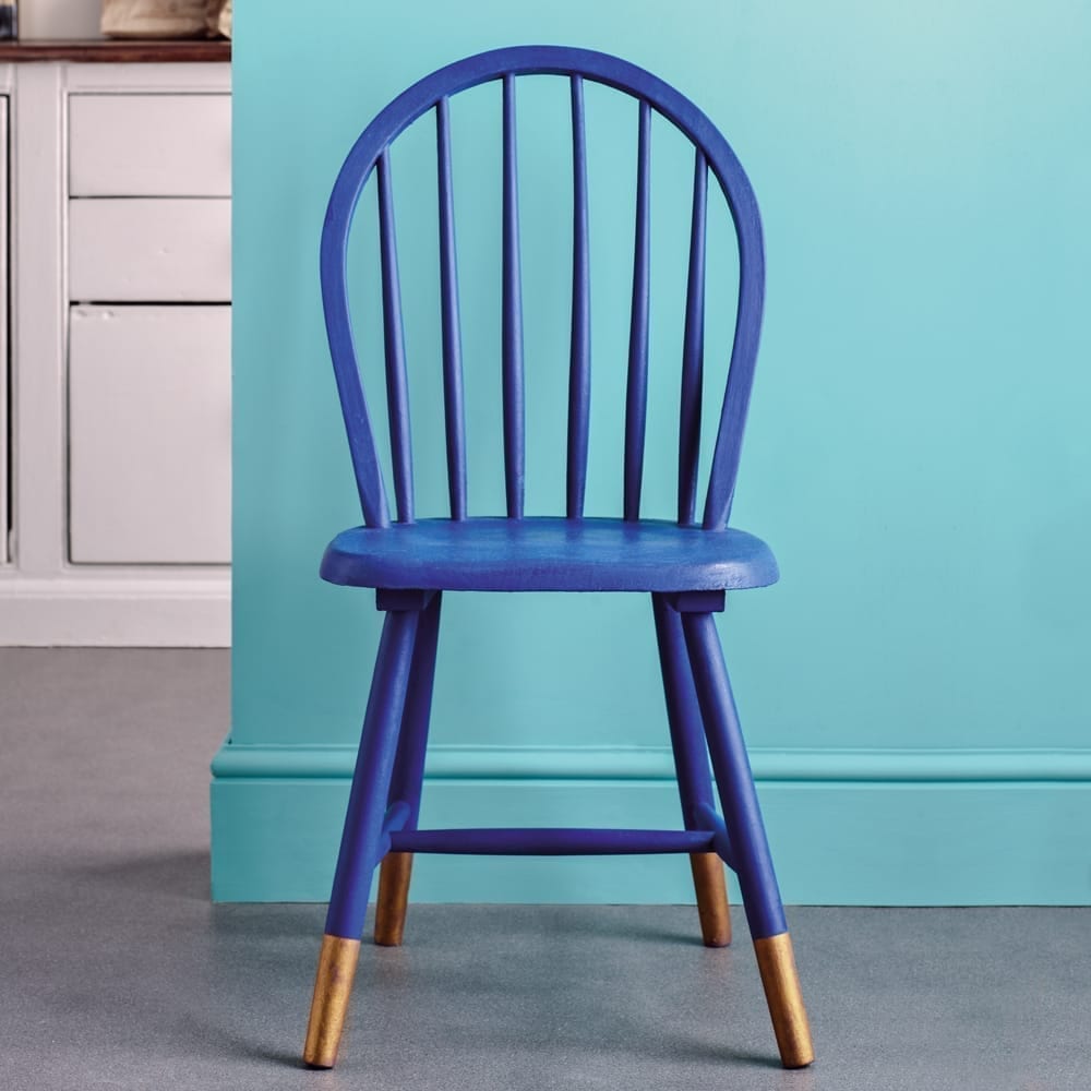 Napoleonic Blue dining chair painted by Annie Sloan and Provence Wall Paint