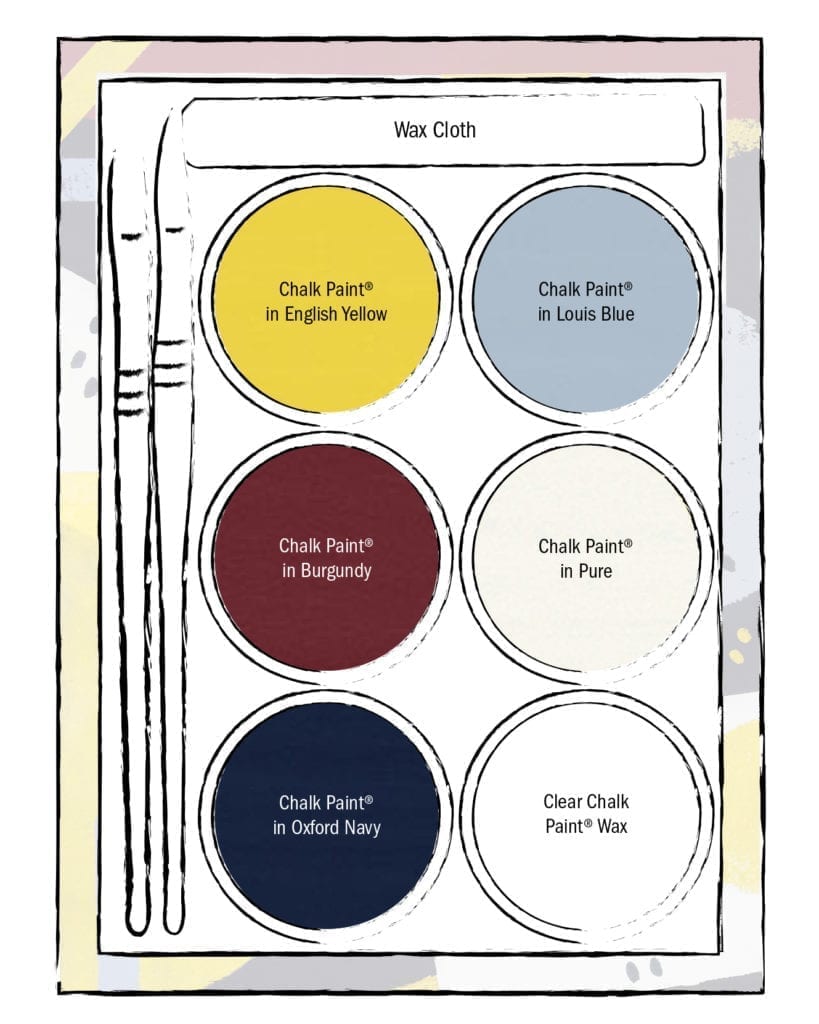 The interiors of The Artist Box by Annie Sloan including Chalk Paint® in Pure, Louis Blue, English Yellow, Oxford Navy and Burgundy