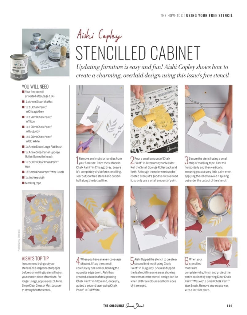 The Colourist Issue 2 by Annie Sloan how to use your free stencils step by step page 2