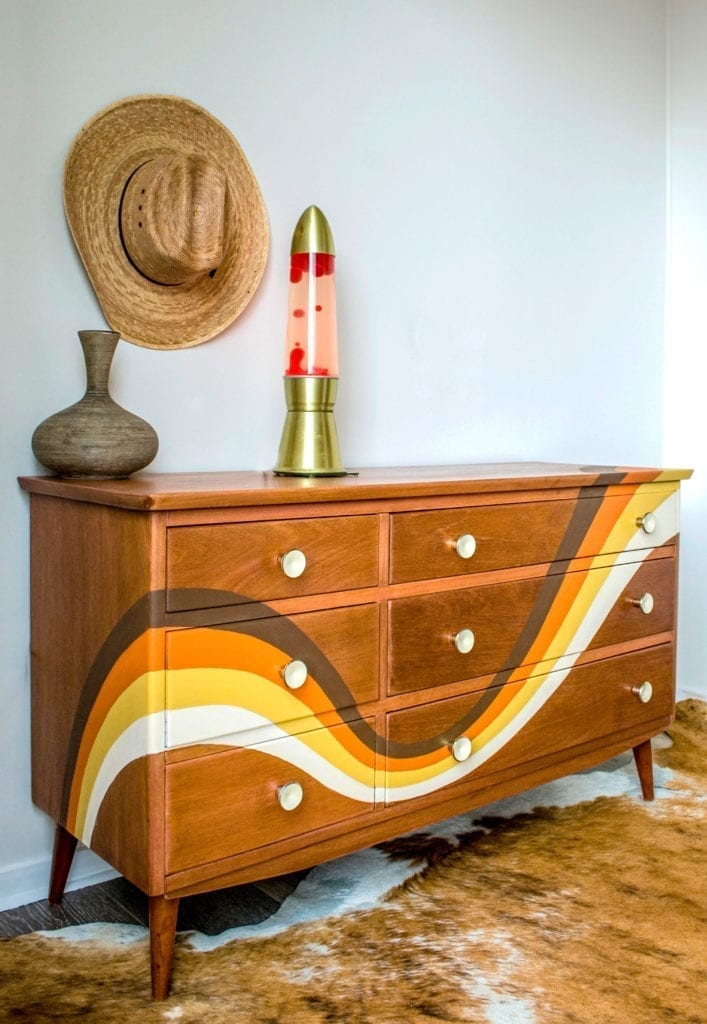 1960s and 1970s inspired mid-century drawers by Annie Sloan Painter in Residence Jeanie Simpson painted with Chalk Paint®