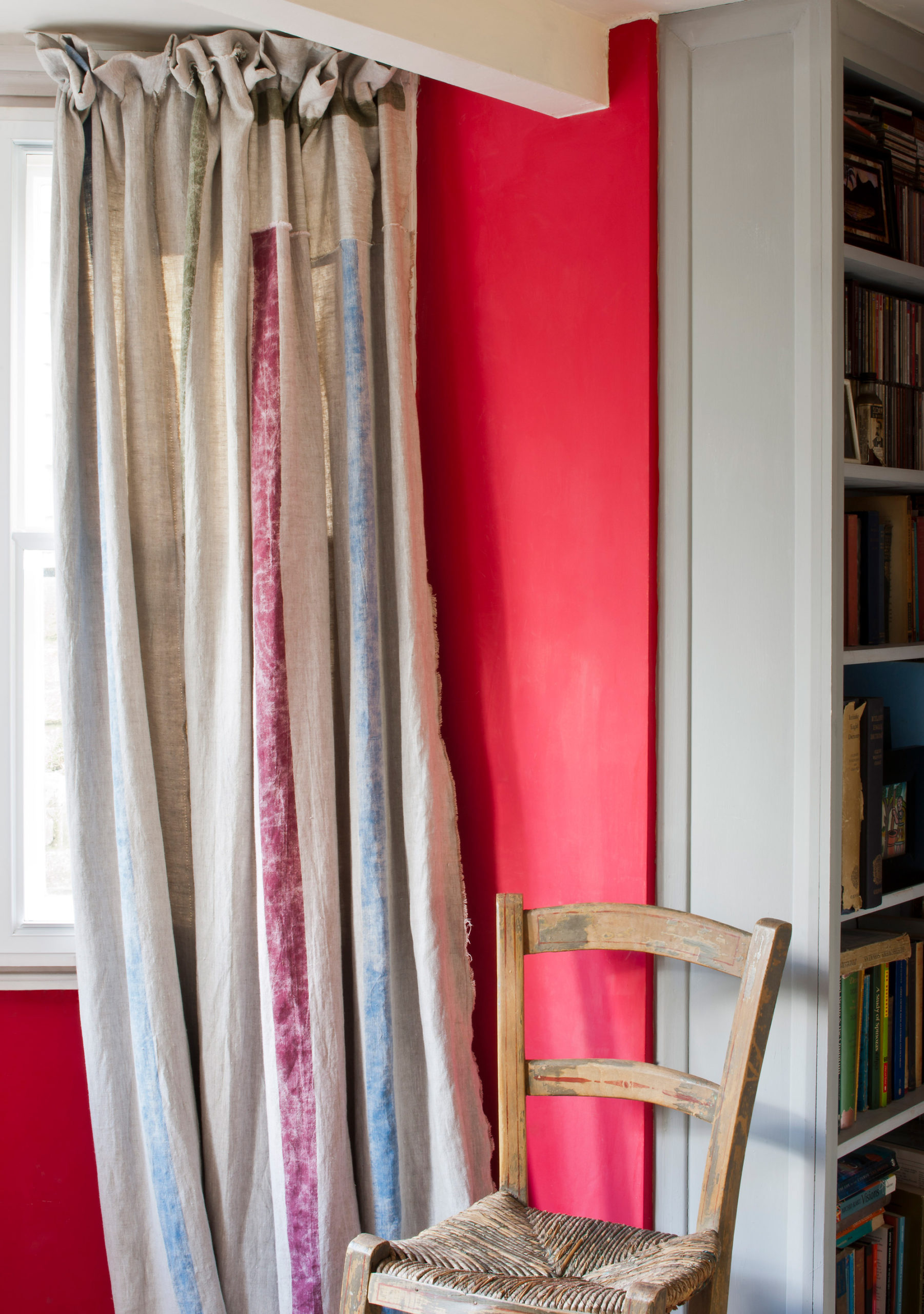 Curtain made from strips of fabric painted with Chalk Paint® furniture paint by Annie Sloan