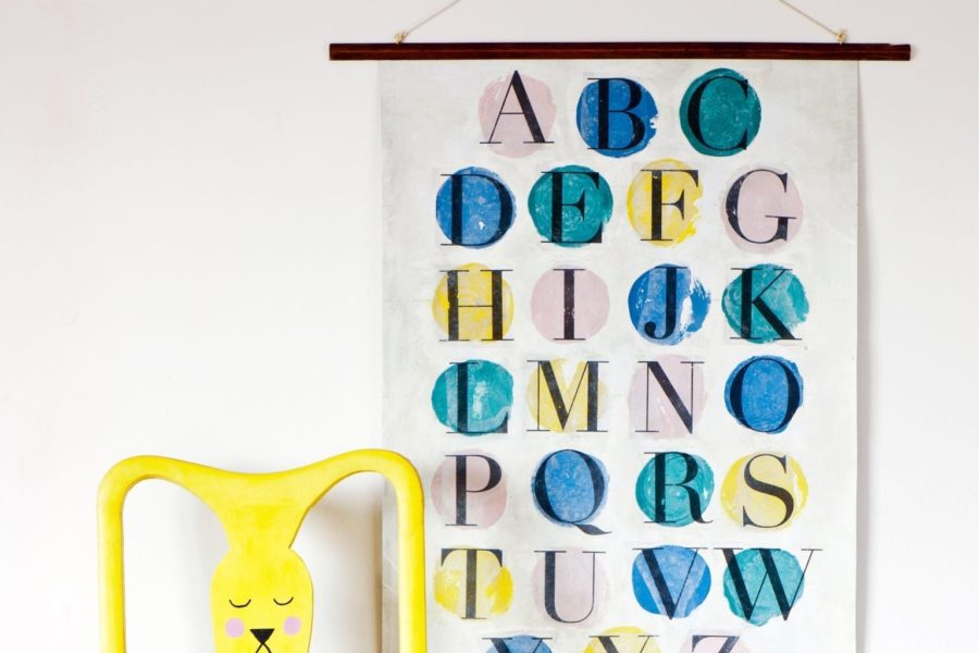 Alphabet banner created by Annie Sloan with Chalk Paint® furniture paint and Image Medium for a child's nursery or bedroom
