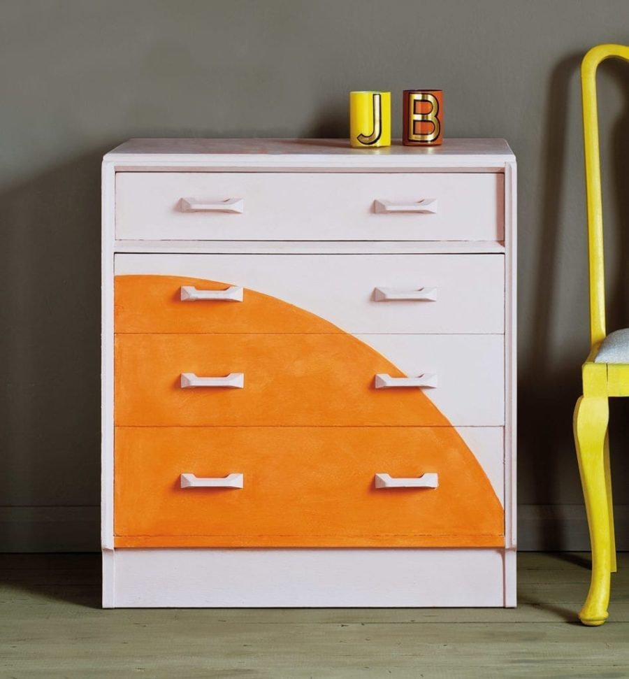 Barcelona Orange Sunset Drawers painted by Annie Sloan with Chalk Paint® furniture paint. From Annie Sloan Paints Everything book published by Cico. Photo by Christopher Drake