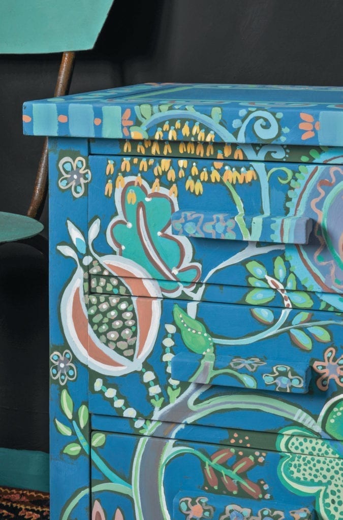 Botanical Folk Drawers from Issue 1 of The Colourist painted with Chalk Paint® by Annie Sloan with Graphite Wall Paint