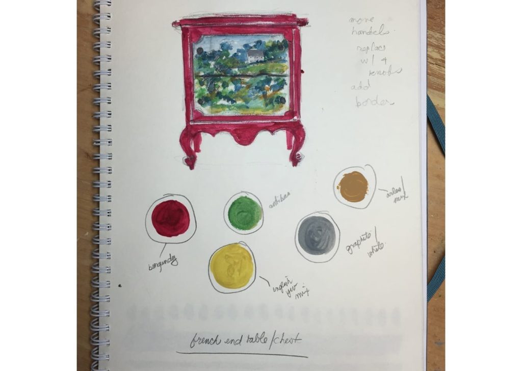 Burgundy Landscape Cabinet by Annie Sloan Painter in Residence Karen Donnelly with Chalk Paint® sketchbook