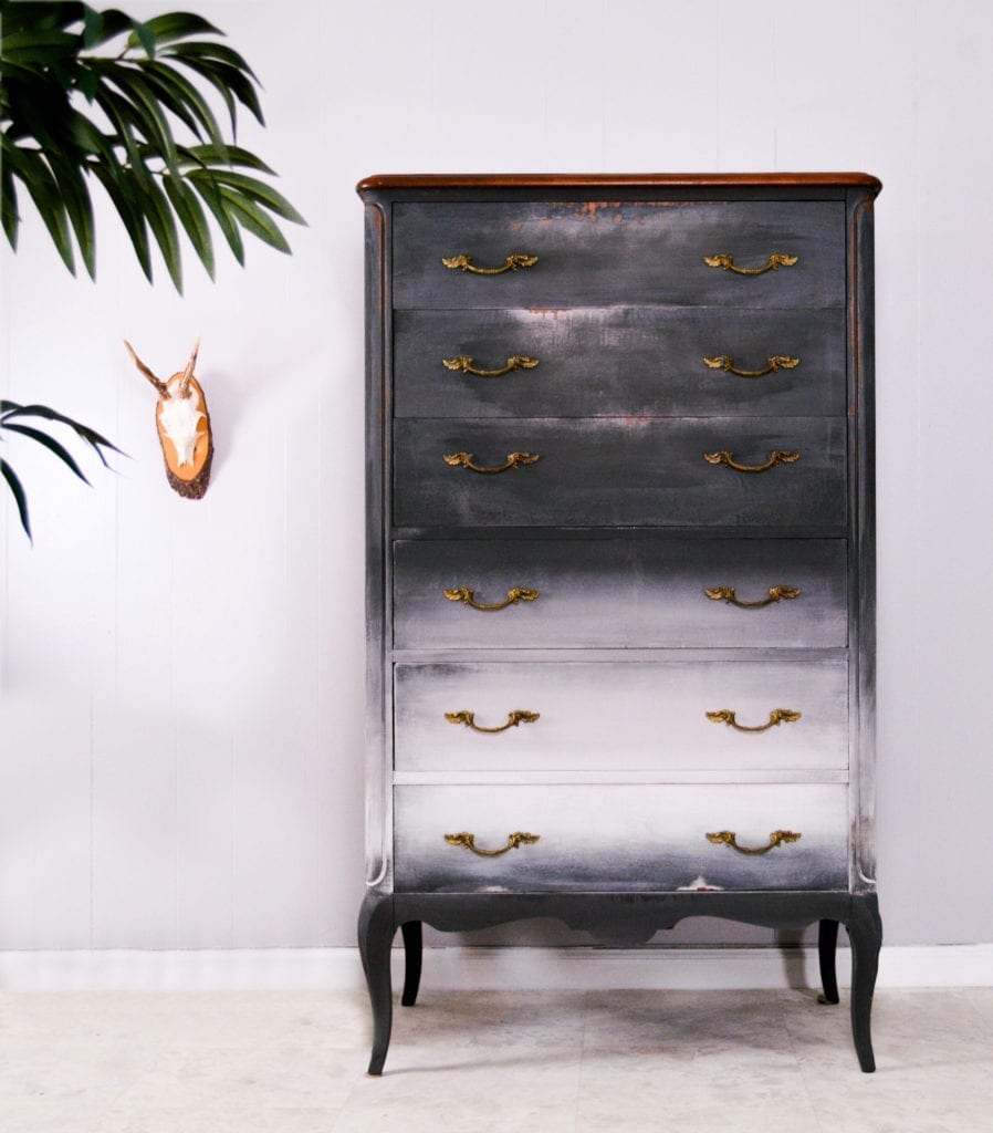 Chalk Paint® in Graphite and Old White ombre chest by Annie Sloan Painter in Residence Girl in Blue Designs
