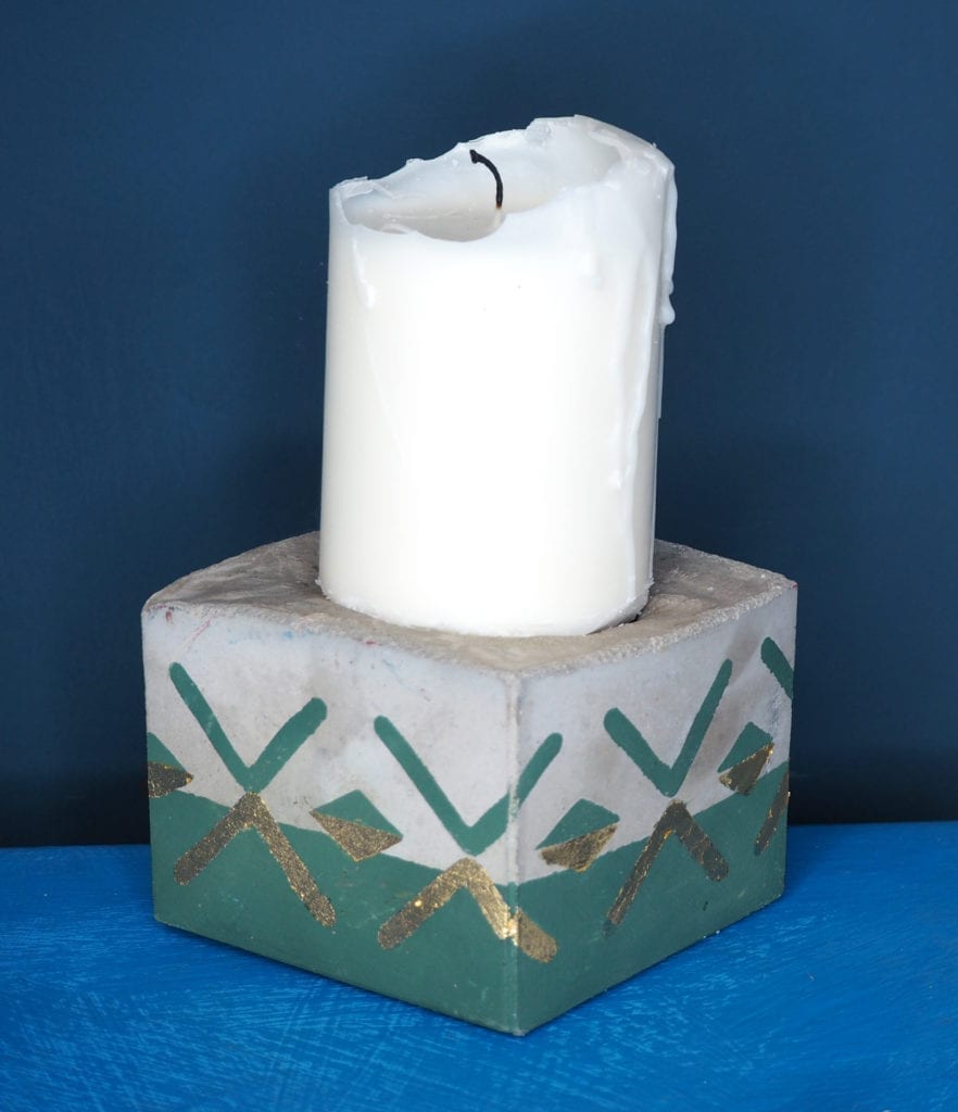 Concrete Candle Holder painted with Chalk Paint® by Annie Sloan in Amsterdam Green and gilded with Brass Leaf