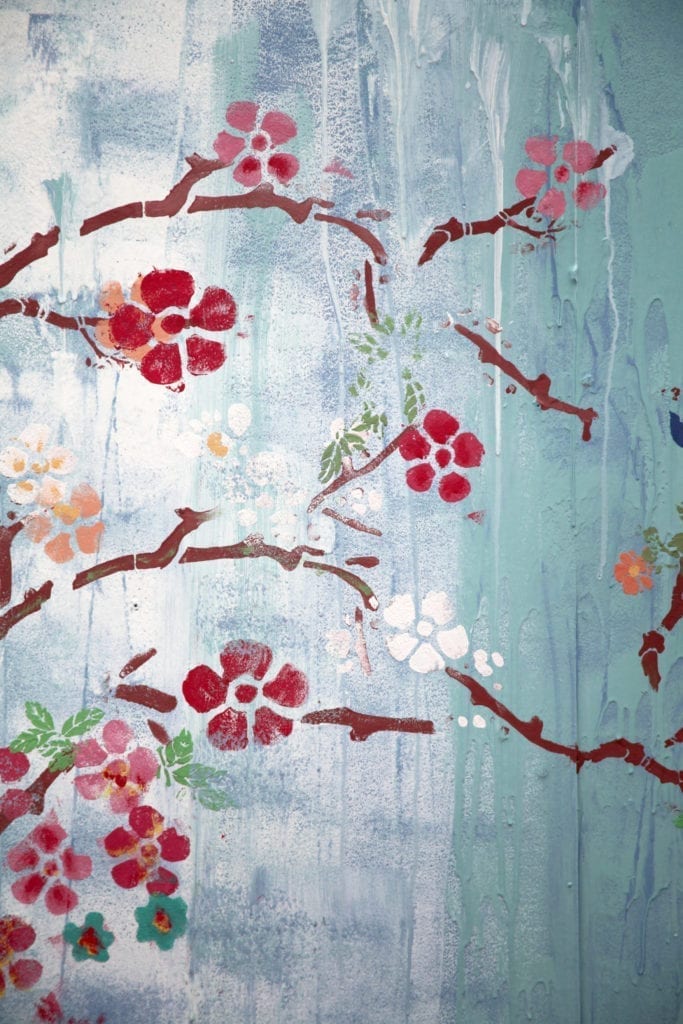 East Asian Inspired Wall Art by Annie Sloan Painter in Residence Janice Issitt painted with Chalk Paint® to create cherry blossom