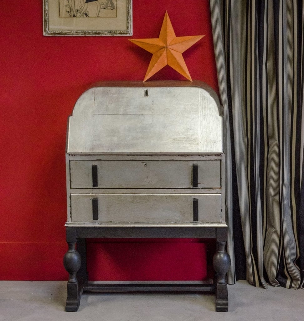 Gilded Silver Bureau painted with Chalk Paint® by Annie Sloan with Wall Paint in Emperor’s Silk