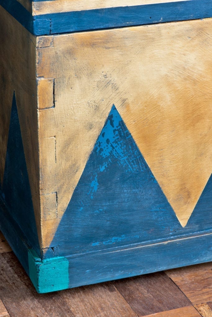 Gilded trunk painted with Chalk Paint® by Annie Sloan in Aubusson Blue and Gilding Wax in Gold and Copper