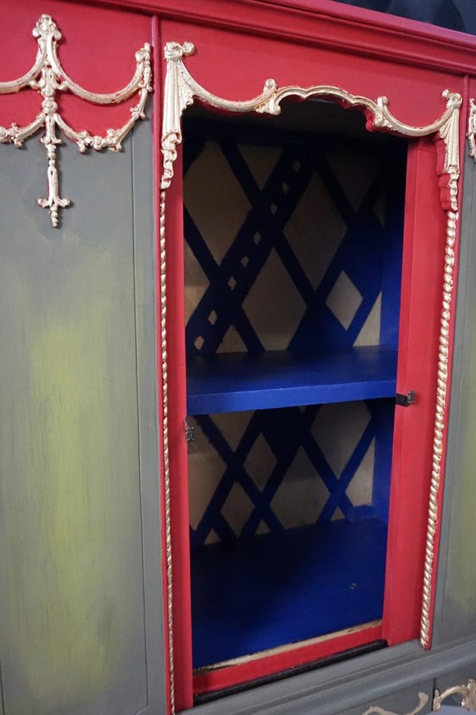 A close up of the Radio Cabinet with a peep of Napoleonic Blue Chalk Paint® inside