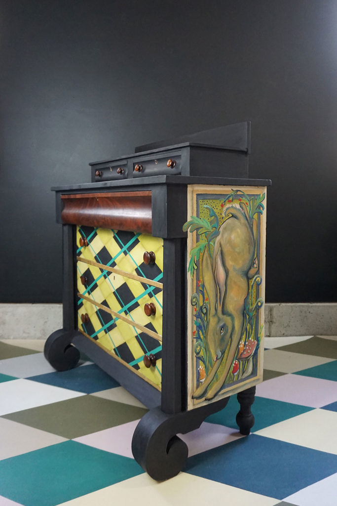 Painter in Residence Olivia Lacy used Athenian Black Chalk Paint® as the base for her Gothic Beatrix Potter inspired chest of drawers.