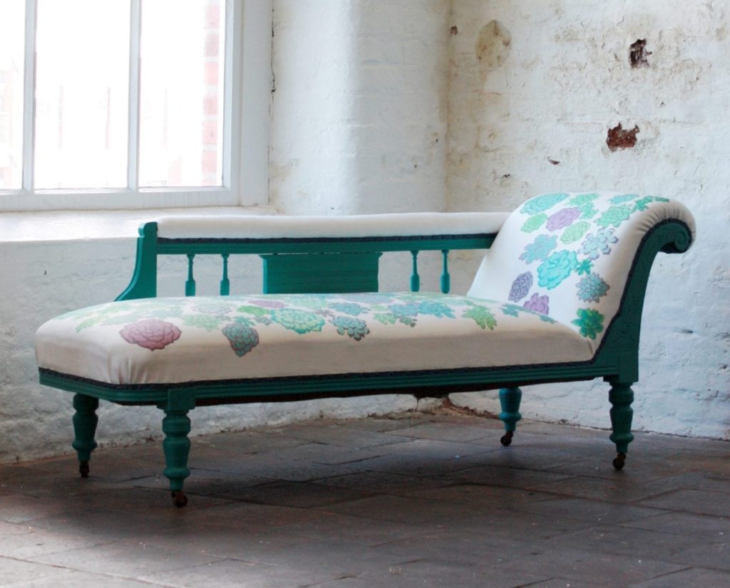 Succulent Chaise Longe by Annie Sloan Painters in Residence Abigail and Ryan painted with Chalk Paint® in Florence, greens and purples