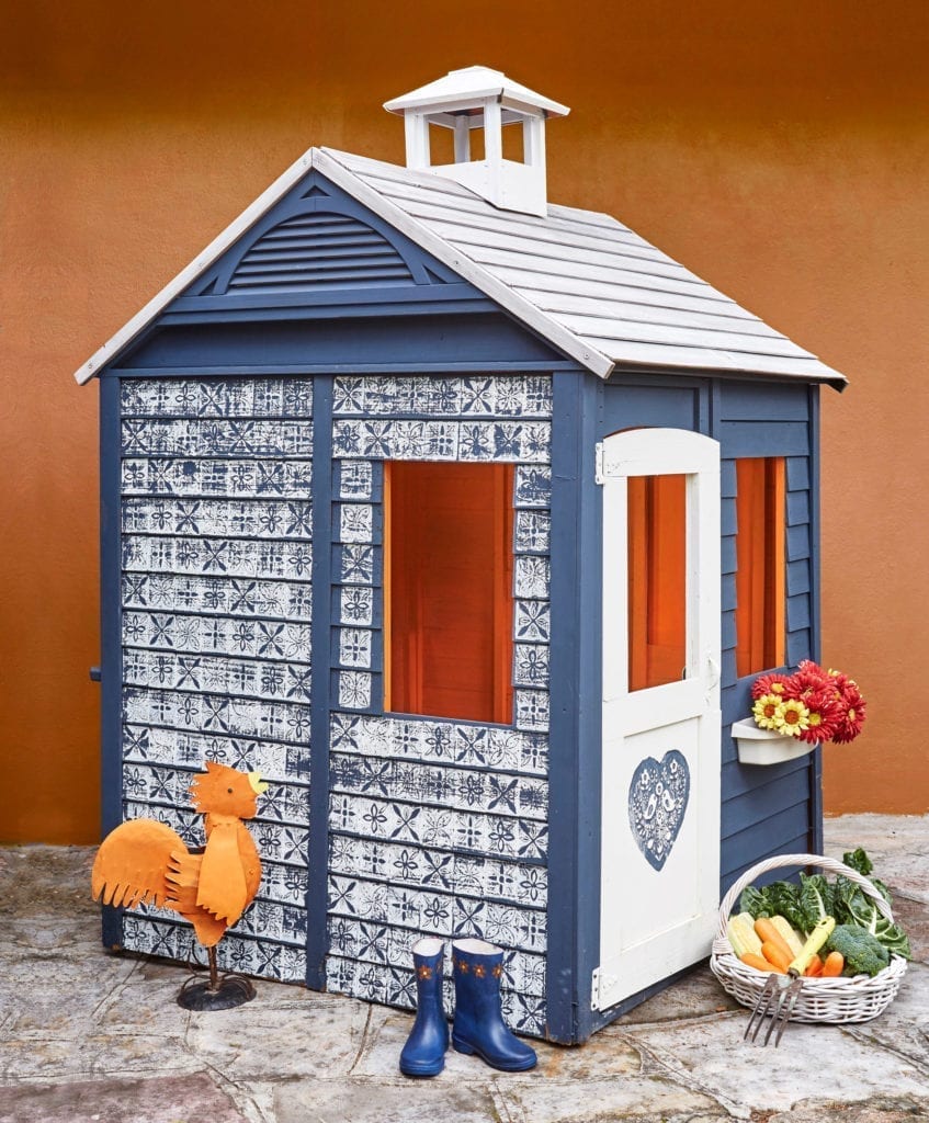 Ukrainian Folk Art Playhouse by Annie Sloan Painters in Residence shed eleven painted with Chalk Paint® and lino-cut designs