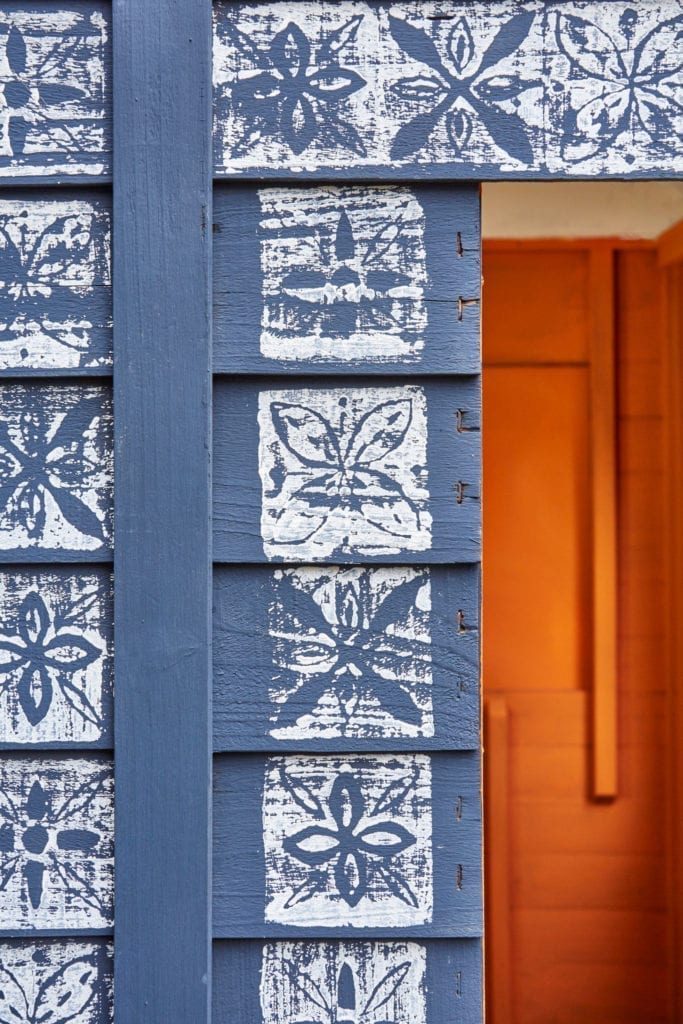 Ukrainian Folk Art Playhouse by Annie Sloan Painters in Residence shed eleven painted with Chalk Paint® and lino-cut designs