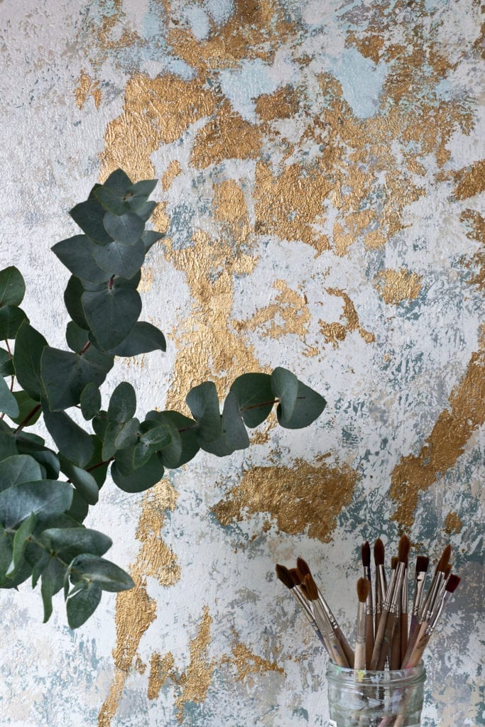Venetian inspired plaster effect rough luxe Chalk Paint® Lacquer and gold leaf gilded wall by Annie Sloan