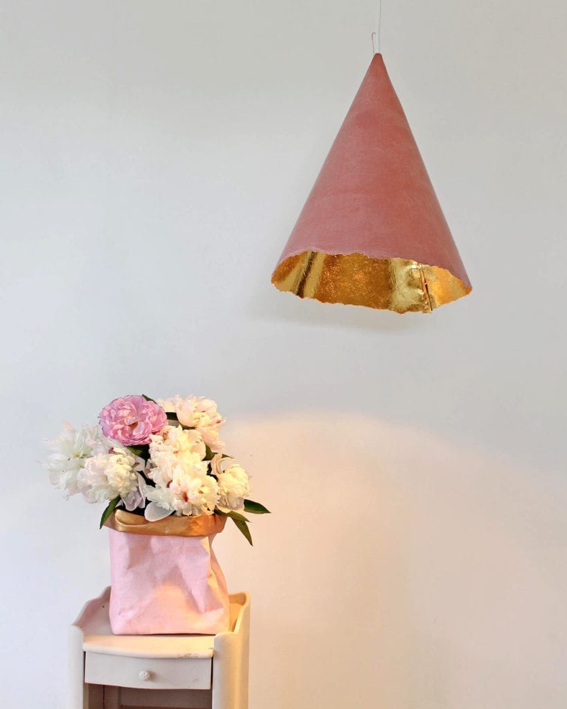 Etsy sellers Warm Grey Company Paper Lampshades painted with Chalk Paint® by Annie Sloan in Scandinavian Pink