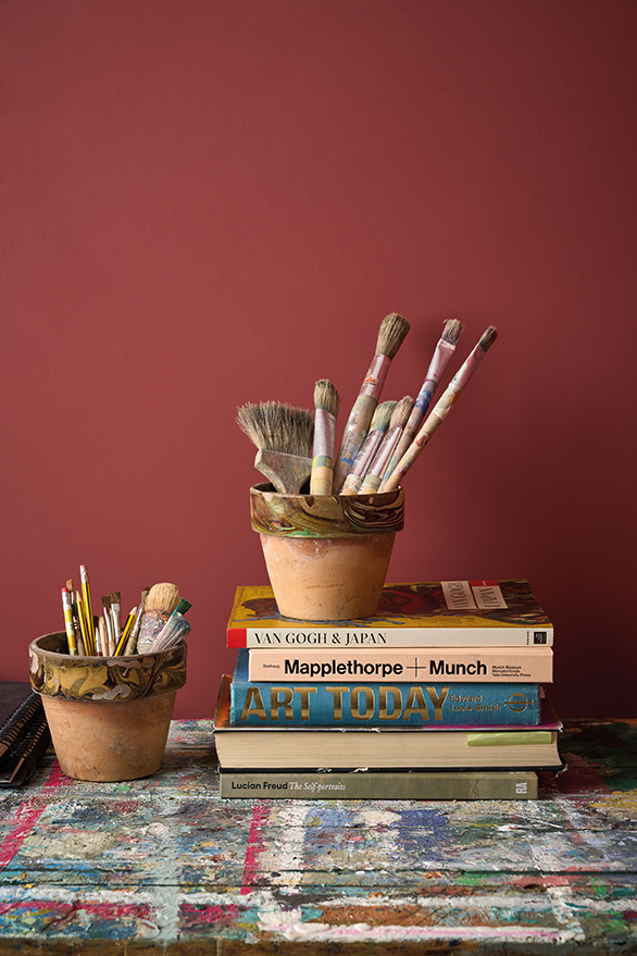 Primer Red Wall Paint used in an artist studio, by Annie Sloan