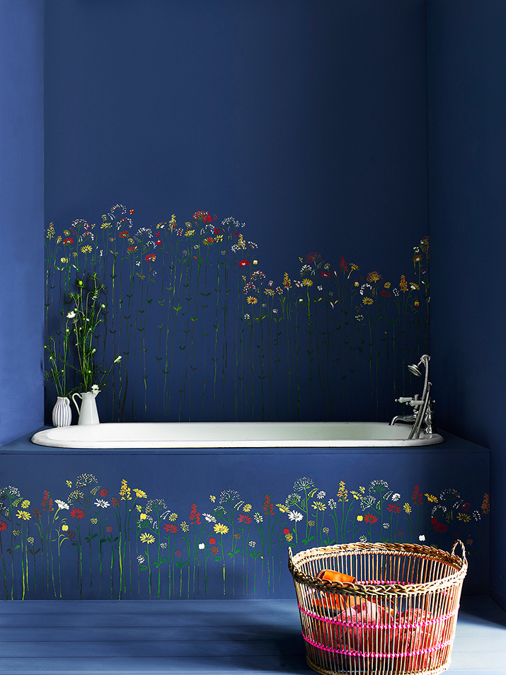 Napoleonic Blue wall paint by Annie Sloan in a bathroom