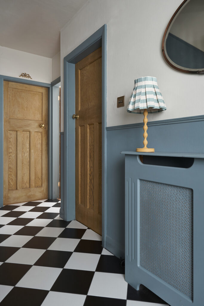 Cambrian Blue Wall & Satin Paint used in a hallway